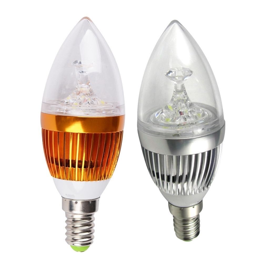 RZL Illuminazione, Confezione da 50 lampadine a candela a LED AC110v-240v 3W E14 senza fiamma bianco caldo/bianco freddo(Cold White,Silver)