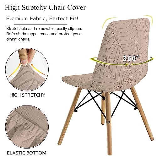 SHENGYIJING Dining Chairs Covers Set of 2/4/6,Style Shell Dining Chair Mid Century Modern Chair Sipcover,Upholstered Dining Accent Side Chair Covers (Khaki1,4 Pieces) - Image 3