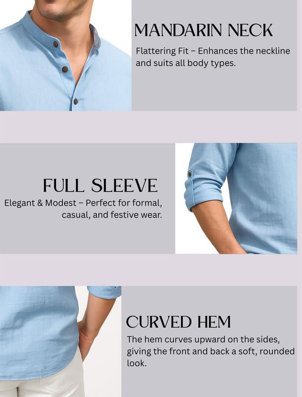 Image of DEEMOON Men's Cotton Blend Solid Regular Fit Full Sleeve Short Kurta | Men's Trendy Short Kurta