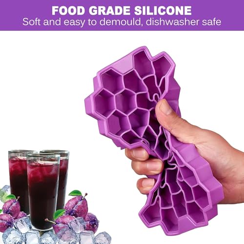 Image of Ice Cube Trays with Lids for Freezer, 33 Sphere Ice Cube Tray with Easy Release for Iced Coffee or Ice Drinks, Ice Tray (Purple, 8 Inch + 3 Pack)