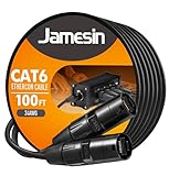 Jamesin CAT6 Shielded Ethercon Cable, 100 Feet, with Booted Rj45, Tactical Locking Ethernet, and Converta-Shell Connectors, for Studio Setups, Touring, Stage Production, Concerts & Other Applications