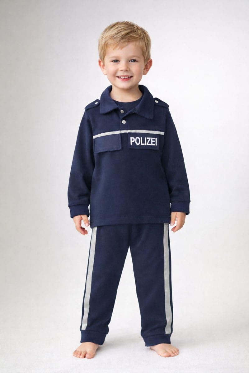 Pigiama in due pezzi per bambini, con maglietta a maniche lunghe e pantaloni lunghi, in cotone, prodotto da commercio equo e solidale, colore blu