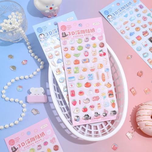 Image of Girl's 3D Cute Japanese Puff Sticker, 100+ Kawaii Dessert and Animal Mini Puffy Stickers, for DIY Scrapbooks Planner Journals Laptops Phone Case Decoration Gifts Rewards, Sweet Bubbles