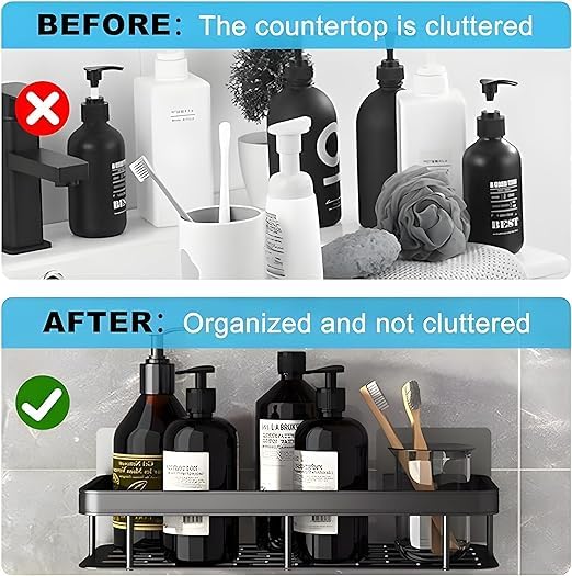 BLUE CRANE MorivaHomes Multipurpose Self-Adhesive Aluminium Bathroom Wall Mounted Storage Organizer Shelf Holder/Rack/Bathroom Accessories (Pack of 1, Black) 4