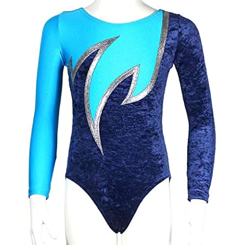 Turnanzug Java Spezial Crash Samt Mädchen Gymnastikanzug Langarm Kinder Turnbody langärmlich Turntrikot Farbe dunkelblau - Silber - türkis, Größe 176 Cover