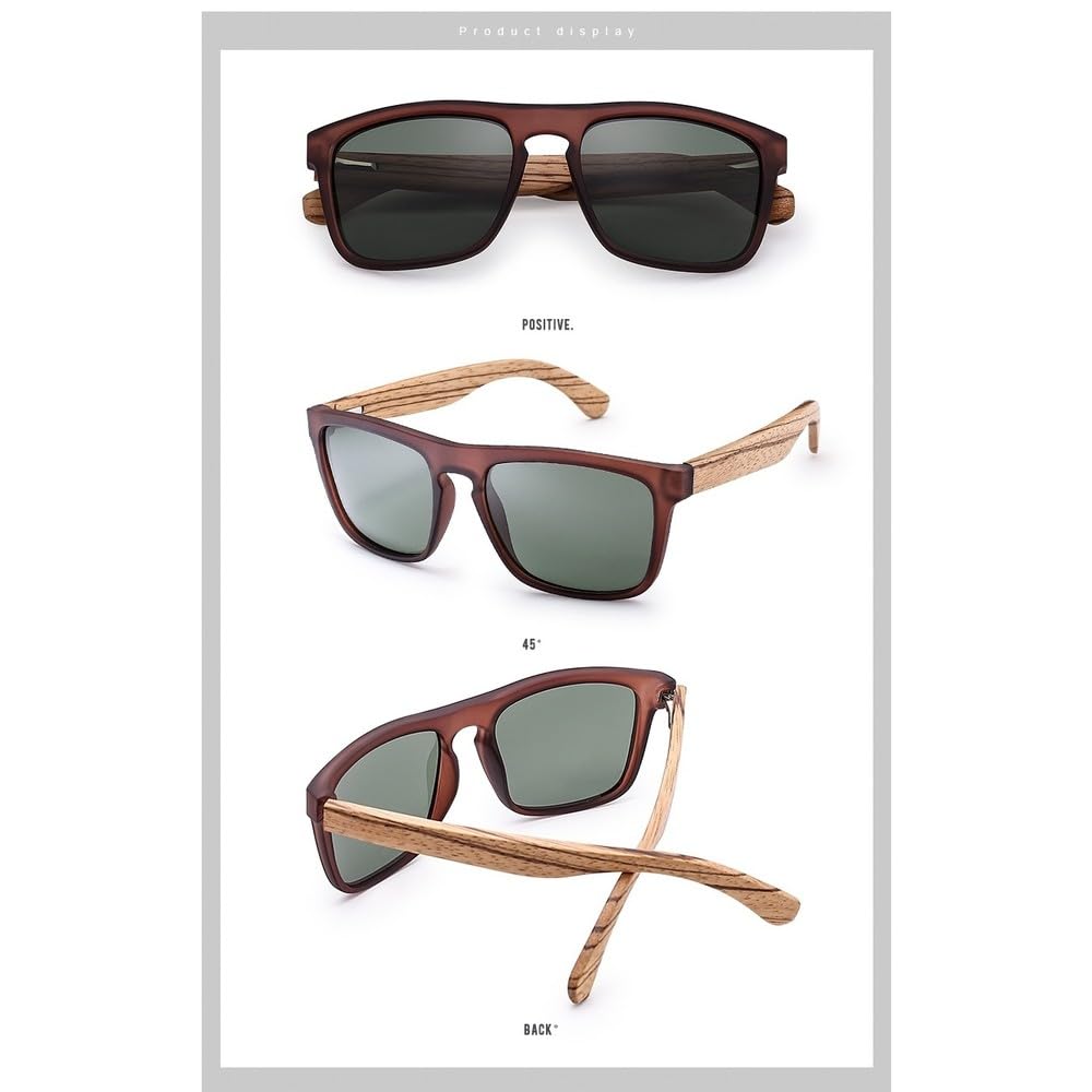 Gafas de sol rectangulares con lentes para conducir, protección UV400, montura de madera.