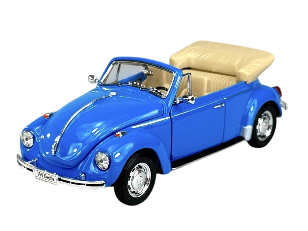 Welly Model Car Compatible with VW Volkswagen Beetle Convertible Blue Approx. 1/24 1:24 Metal Model Car Die Cast New in Box