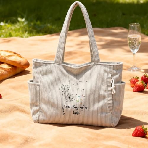Bolso de hombro de pana para mujer con estampado motivacional miniatura 4