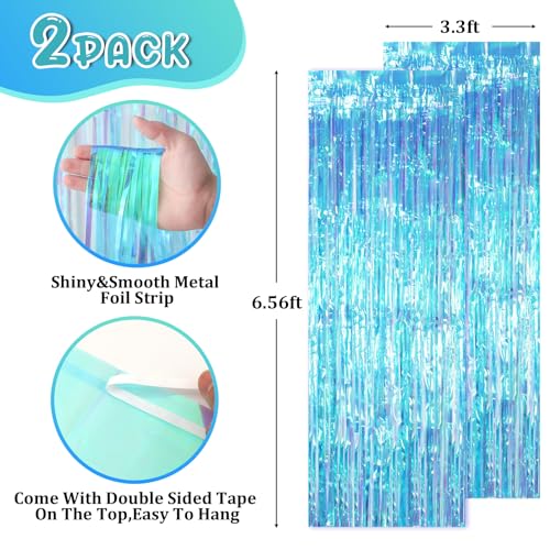 Image of Voircoloria 2 Pack Neon Iridescent Tinsel Foil Fringe Curtains, Iridescent Party Decorations, Metallic Tinsel Party Streamers Backdrop for Birthday Baby Shower Graduation Wedding Party Decorations