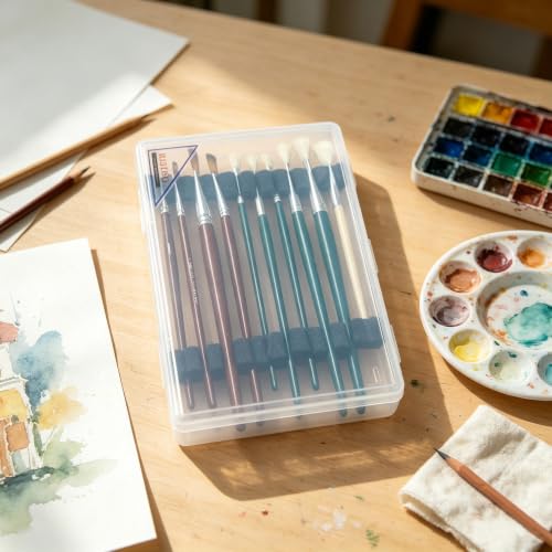 Image of Clear Paint Brush Storage Case with Foam Insert for Artist PaintBrush | for Art,with Insert,translucent box,portable paintbrush holder organizer,hard container with lid,storage tube,small miniature