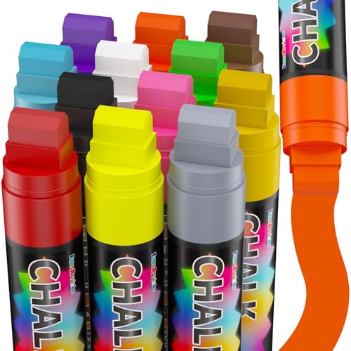 FansArriche Marqueurs de fenêtre 12 stylos à craie Neon Colors - 15 mm jumbo - marqueur craie effacable liquide, marqueurs de tableau noir pour fenêtres, noir, verre, panneaux, pointe 3 en 1