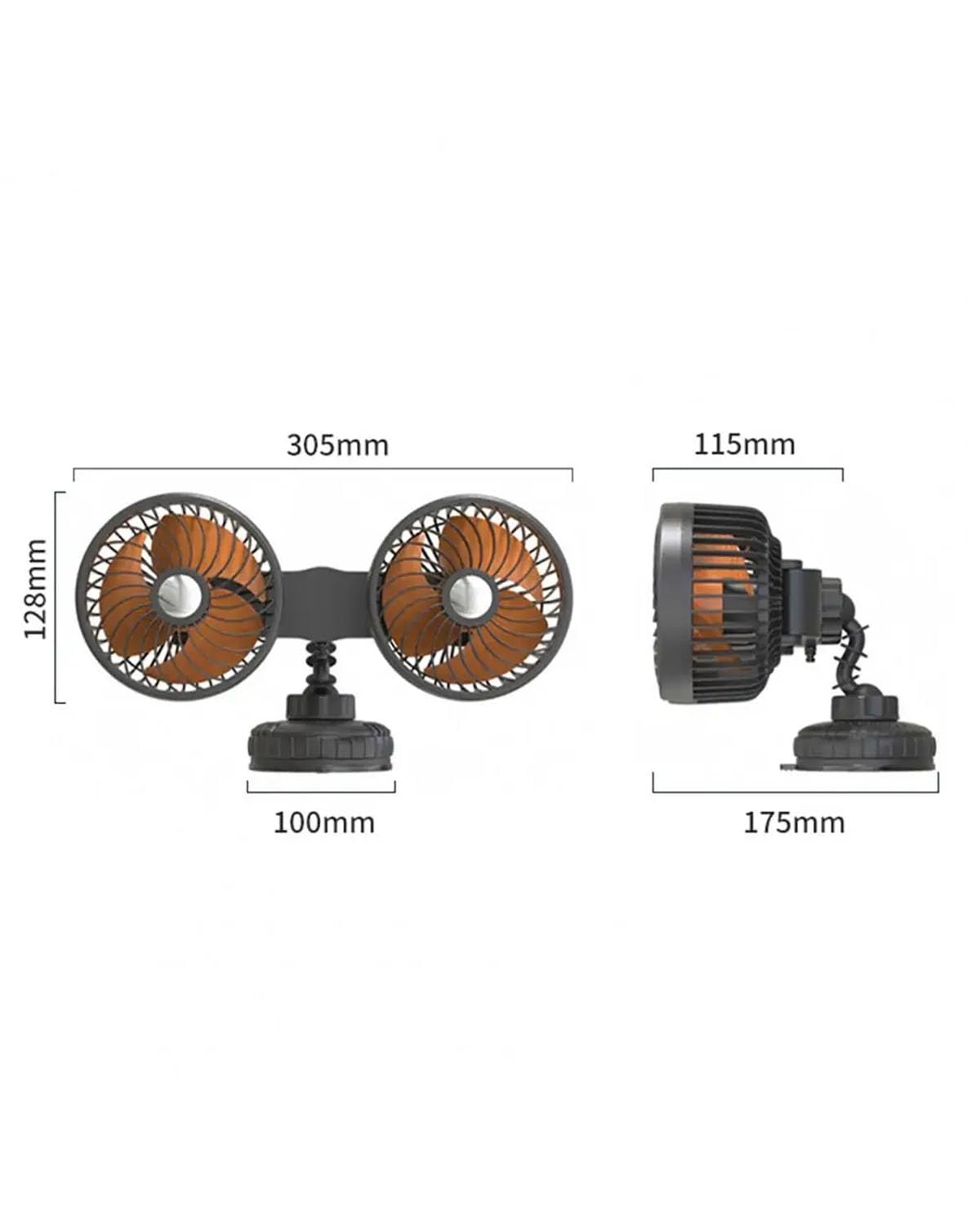Fan Voiture Ventilateur Voiture avec Grande Ventouse Silencieux 3 Vitesses Rotation 360 Degrés 12V 24V pour Tableau Bord Refroidissement Automobile 1 Pièce Ventilateurs Auto(USB Charging)