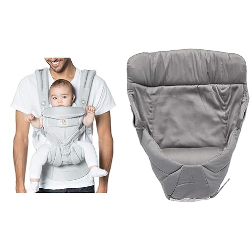 Ergobaby Omni 360 - Portabebés para recién nacidos hasta niños pequeños con soporte lumbar y inserto fácil de ajustar, color gris, algodón de