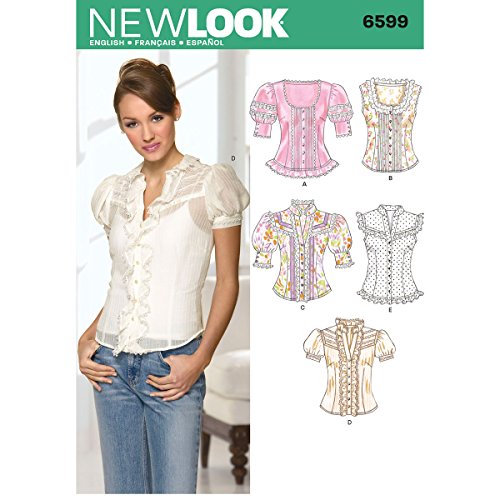 New Look Sewing Pattern 6599 Misses Tops, Size A (8-10-12-14-16-18)