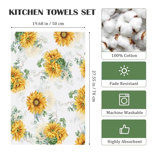 Arquiel Sunflower Kitchen Towel 100% Cotton Quick Dry Dish Towels 48 x 70CM - Image 2