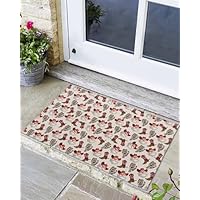 Welcome Mats for Front Door, Christmas Western Cowboy Santa Rugs Non Slip Absorbent Indoor Doormat, Seamless Boot Cow Cactus Entrance Rug Washable Floor Mats for Entryway,16x24in
