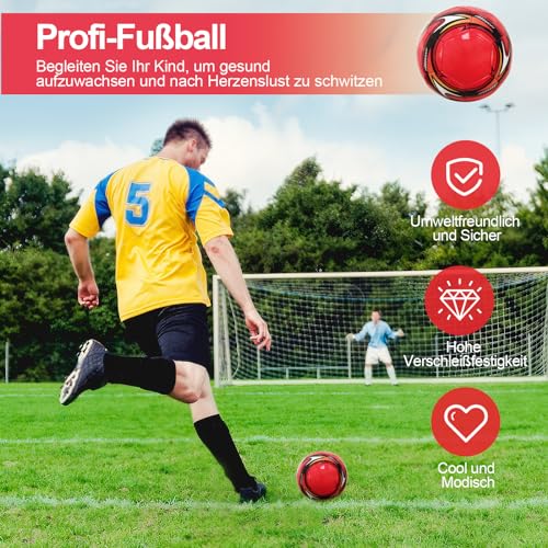 WUIOWPPIC Fußball Größe 5, Anti-Luftaustritt Professioneller Fußball Leder Kinder, Offizieller Training Fusball, Wasserdicht Ball Wettbewerb für Kinder Jugendliche Erwachsene Drinnen Draussen