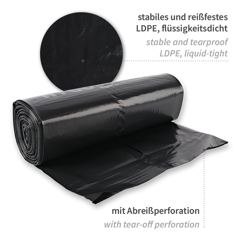 100 Stück, Müllsäcke, FRANZ MENSCH, 70x110cm, schwarz, LDPE, 80my, reißfest | Premium, Rolle, Müllbeutel, Mülltüten, trash bags, Abfallentsorgung, Mülltonnen, Gewerbe, Reinigung