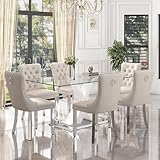 HAIZAO 7 Pieces Modern Luxury Glass Dining Set, Large Minimalist Rectangle Dinner Set for 6, 63'' Clear Glass Top Kitchen Table Set with White & Silver Base, Beige Tufted Chairs, for Apartment Home