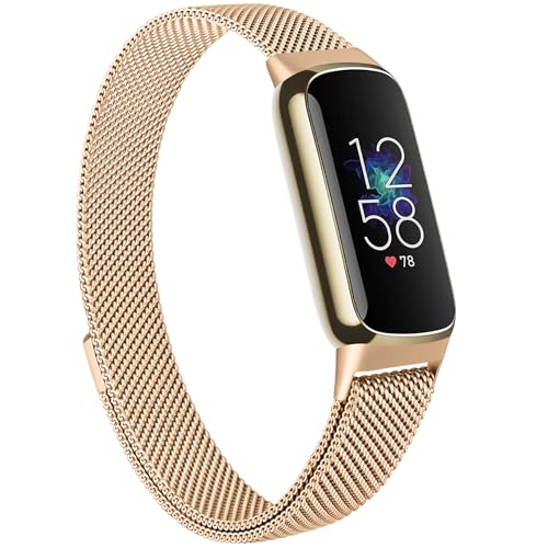 Amzpas Metal Band for Fitbit Luxe Bands Women Men, Stainless Steel Mesh Loop Wristband Replacement...