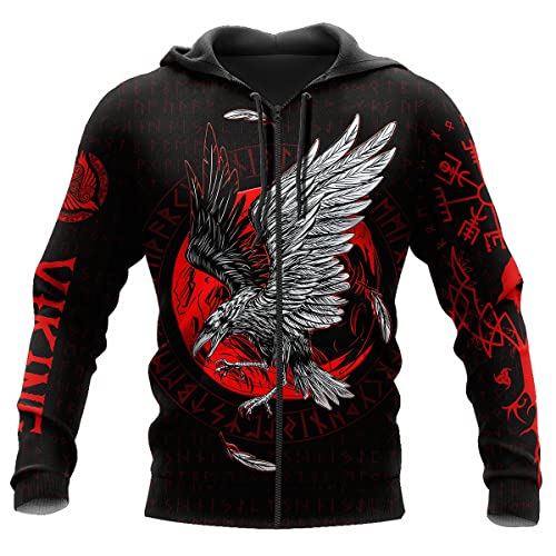 JJLLAZAD Men's Nordic Fenrir Wolf 3D Print Hoodie - Loose Fit Zip Up Sweatshirt - View #8