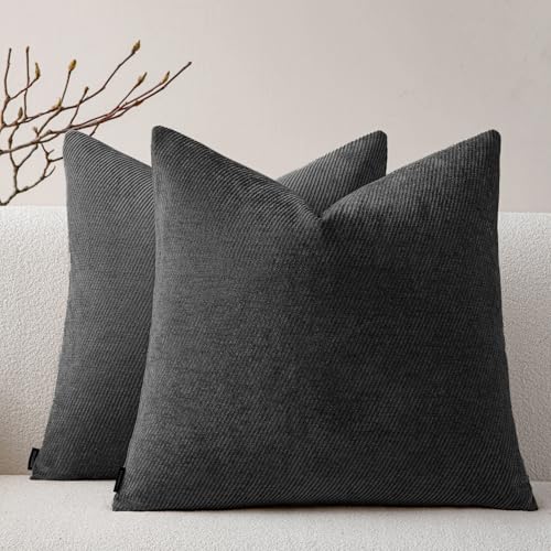 Image of a moment Pack of 2 Decorative Chenille Throw Pillow Covers with Twill Cushion Covers for Sofa Living Room Couch Bed 18x18 Inch Black