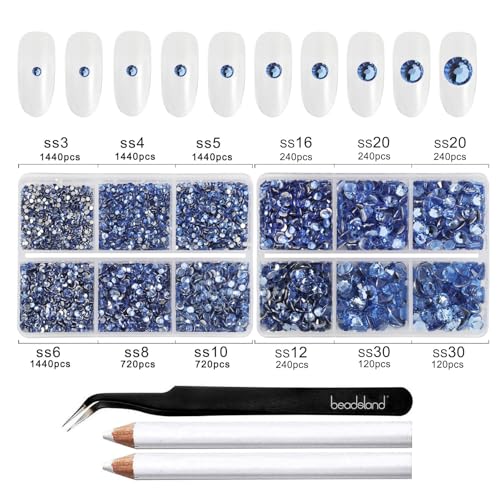 Image of Beadsland Flatback Rhinestones, Light Sapphire, 8300pcs Mixed 10 Sizes