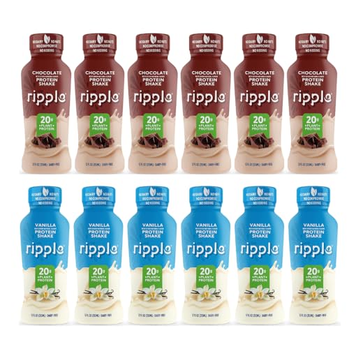 Image of Ripple 12 oz Protein Shakes (12 Fl Oz (Pack of 12), Variety Pack (Chocolate and Vanilla))