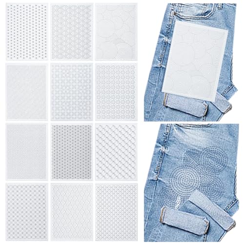 FREEBLOSS 12Pcs A4 Size Sashiko Water Soluble Embroidery Stabilizers 8.3x11.8'' Embroidery Stabilizer Embroidery Transfer Patterns Sashiko Template Adhesive Stick and Wash Away Embroidery Stabilizer