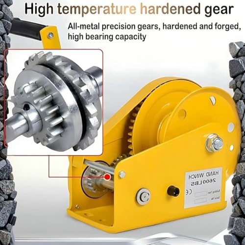 Winche manual resistente 1200lbs con cuerda 30m y gancho miniatura 6