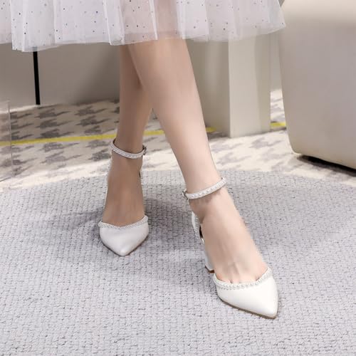 Elegant Wedding Shoes for Bride Block Heel Closed Pointed Toe Pumps2