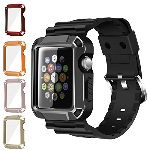 Apple Watch Case Series 3 Series 2 Series 1, iitee 42mm iWatch Universal Full Armor Case with Connected Apple Watch Band Strap and Screen Protector (5-in-1 kit)
