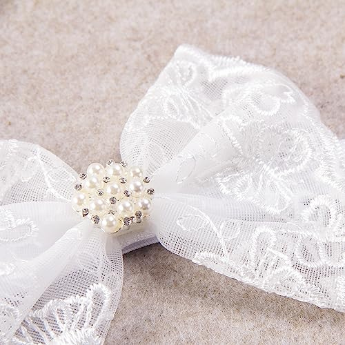 Nishine 2-Pack Taufe Weiß Neugeborene Bowknot Stirnbänder Baby Taufe Haar Bögen Headrap Kleinkind Haarband (Perle)