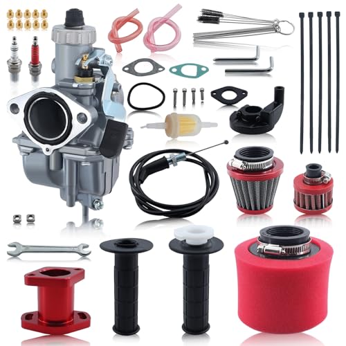 VM22 26mm Carburetor Carb for Predator 212cc 196cc 224cc 200cc CT200U BT200X Mini Bike Go Kart KT196 Go Kart GX160 GX200 6.5hp Engine with 38mm Air Filter Intake Manifold Main Jets Kit (Red)