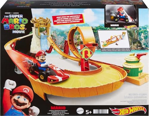 Pista Hot Wheels Mario Kart Jungle Kingdom con auto y salto de cascada