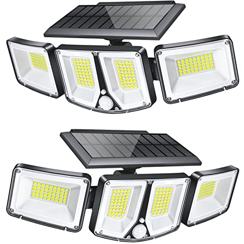 Solar Outdoor Lights 180 LED Solar Motion Sensor Light 3 Heads 270 Degree Wide Angle Solar Security Lights IP65 Waterproof Solar Flood Lights (2 Pack)