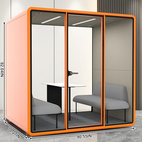 Cabina de sonido para oficina con privacidad acústica - Cabina insonorizada con estructura de placa de acero y marco naranja con esquinas curvas, tamaño 70.27×90.55 pulgadas miniatura 2