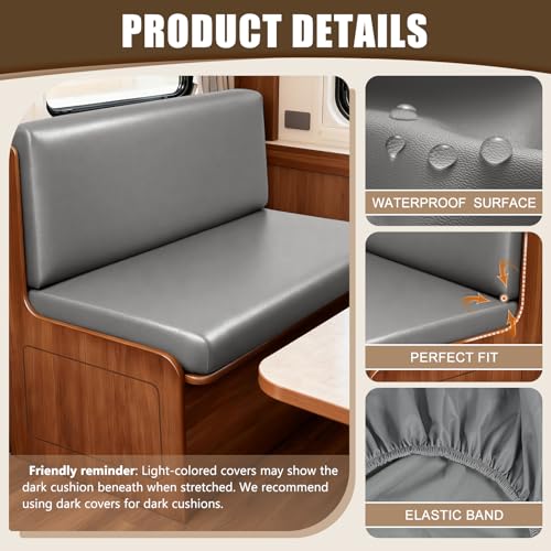 Image of SearchI PU Leather RV Dinette Cushion Covers, Stretch Camper Cushion Slipcovers for Travel Trailer Couch RV Booth Seat, Replacement Camper Chair Protector(1 Backrest Cover & 1 Bench Cover, Grayish)