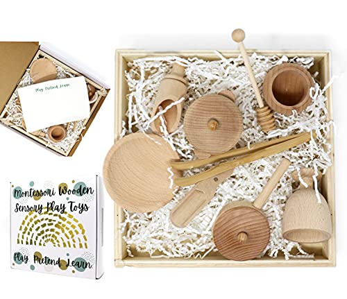 Play. Pretend. Learn. Montessori Toys for Toddlers. Wooden Tray Busy Board with 13 Sensory Toys and Educational Toys. Wooden Toy Play Kitchen Wooden Scoops. Toddler Toys for 3 Years+