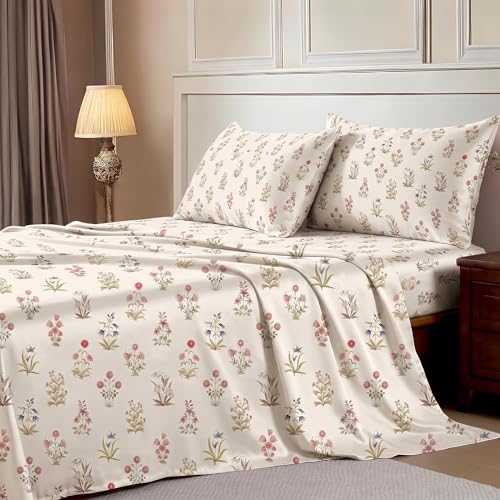 Image of Ishro Home Premium Bedsheet for Double Bed with 2 Pillow Covers - Cloud Cotton Bedsheet, Soft, Silky Smooth & Wrinkle Resistant, Luxury Printed Design (Flat Double Bed Size, Mysore Garden)