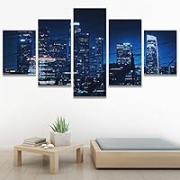 SIGNWIN 5 Panel Canvas Wall Art Building Cityscape for Home Decorations Ready to Hang - 60