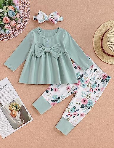 oklady Toddler Baby Girl Clothes Solid Color Ruffle Tops Floral Pants with Headband Fall Winter Cute Girl Outfits2