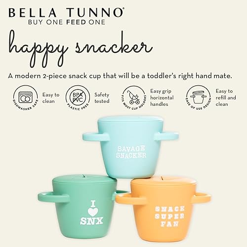 Miniatura 2 de Bella Tunno Happy Snacker - Vasos de aperitivos a prueba de derrames para niños pequeños y bebés, recipientes de aperitivos hechos de silicona sin