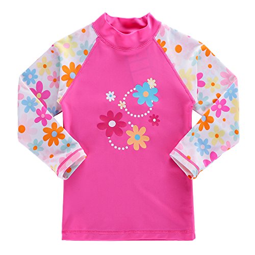 Image of Girls Two Piece Swimsuit Long Sleeve Floral Bathing Suit UPF 50+ Summer Beach Swimwear