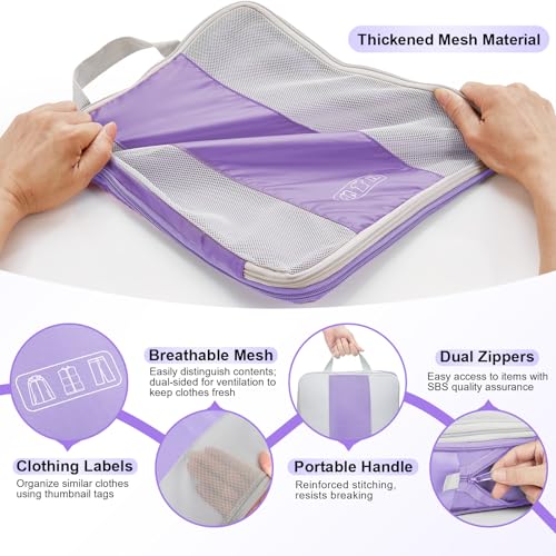Image of OlarHike 10 Set Compression Packing Cubes for Travel Essentials,Compressible Expandable Space Saver Bags for Organizing Clothes,Luggage Garment Bags with Over 1000 pcs Mesh Holes(Light Purple)