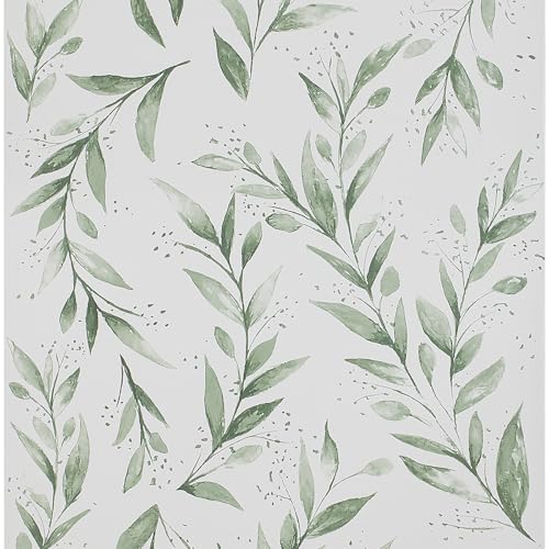 JOLIHOME Papel Pintado Autoadhesivo Efecto Hoja Verde Vinilo Adhesivo Blanco Impermeable para Pared Pelar y Pegar Papel de Contacto Rollo de Vinilo Removible para Cubrir Dormitorios 44.5x500cm