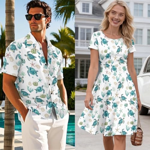 Image of AFPANQZ Couple Matching Outfit Casual Men's Button Down Shirt or Short Sleeve Summer Sundresses Dresses for Women 2026