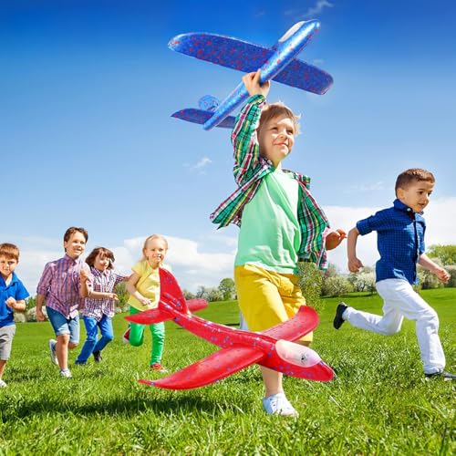 Image of Kids Airplane Toy Large Throwing Foam Aeroplane Glider Flying Aeroplane for Kids Led Light 2 Flying Mode Paper Airplane Launcher Aircraft Toy for Outdoor Gift for 5-14 Years Boys Girls (1 Pcs)
