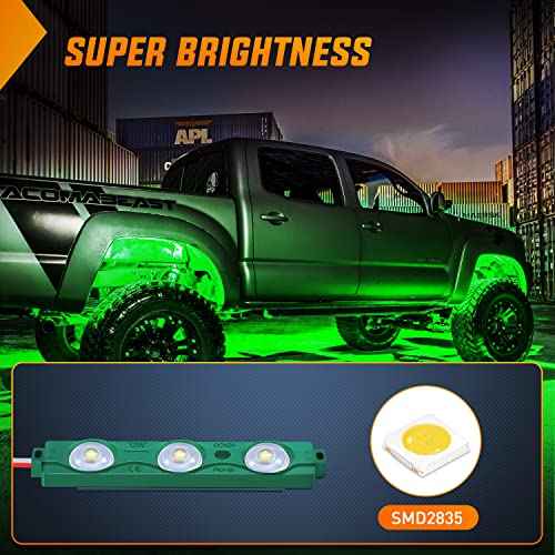 Image of Nilight TR-117-H 8PCS Truck Pickup Bed Light 24LED Green Cargo Rock Lighting Kits with Switch for Van Off-Road Under Car Side Marker Foot Wells Rail, 2 Years Warranty