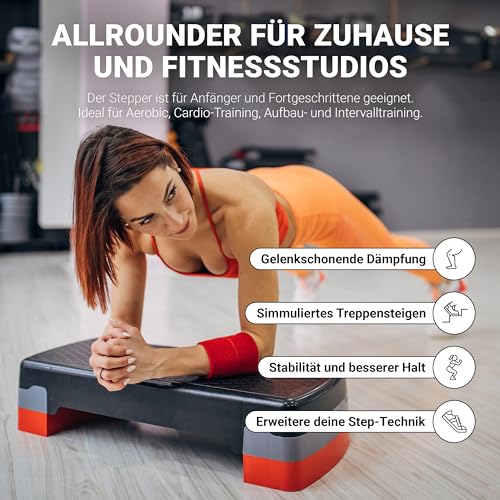 MSPORTS Steppbrett Home inkl. Übungsposter + Workout App GRATIS | 2 - Fach höhenverstellbar Studio Stepper (Schwarz)